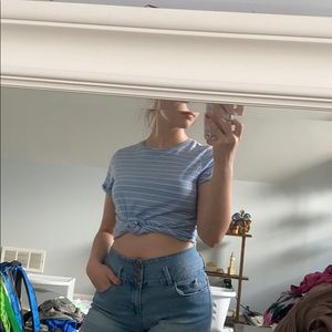 White and Blue Striped Rue 21 Baby Tee